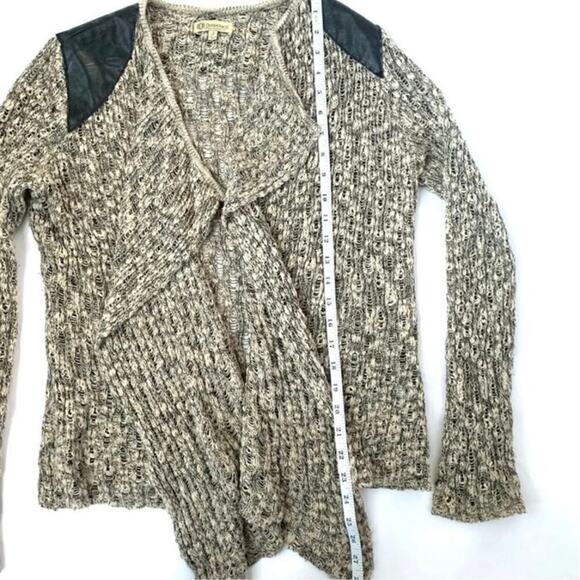 Democracy Open Front Cardigan Sweater Medium Draped edgy Faux Leather Detail - Picture 4 of 4